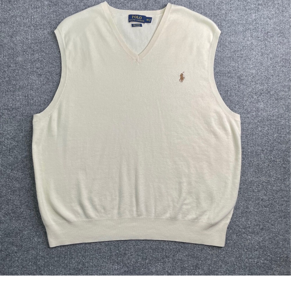 Polo Ralph Lauren Sweater Vest Mens XXL Cream Pima Cotton V-Neck Pony Logo